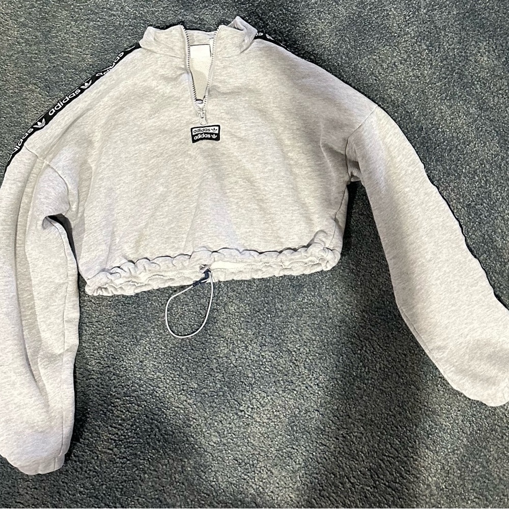 Adidas Light Gray Half-Zip Cropped Hoodie